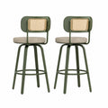 2er-Set Barhocker Metall Rattan Leinen Grün