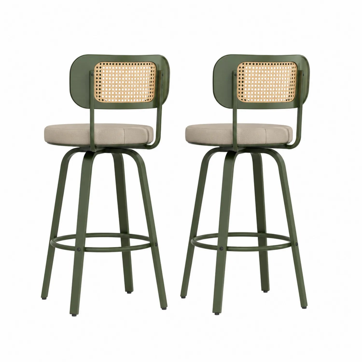 2er-Set Barhocker Metall Rattan Leinen Grün