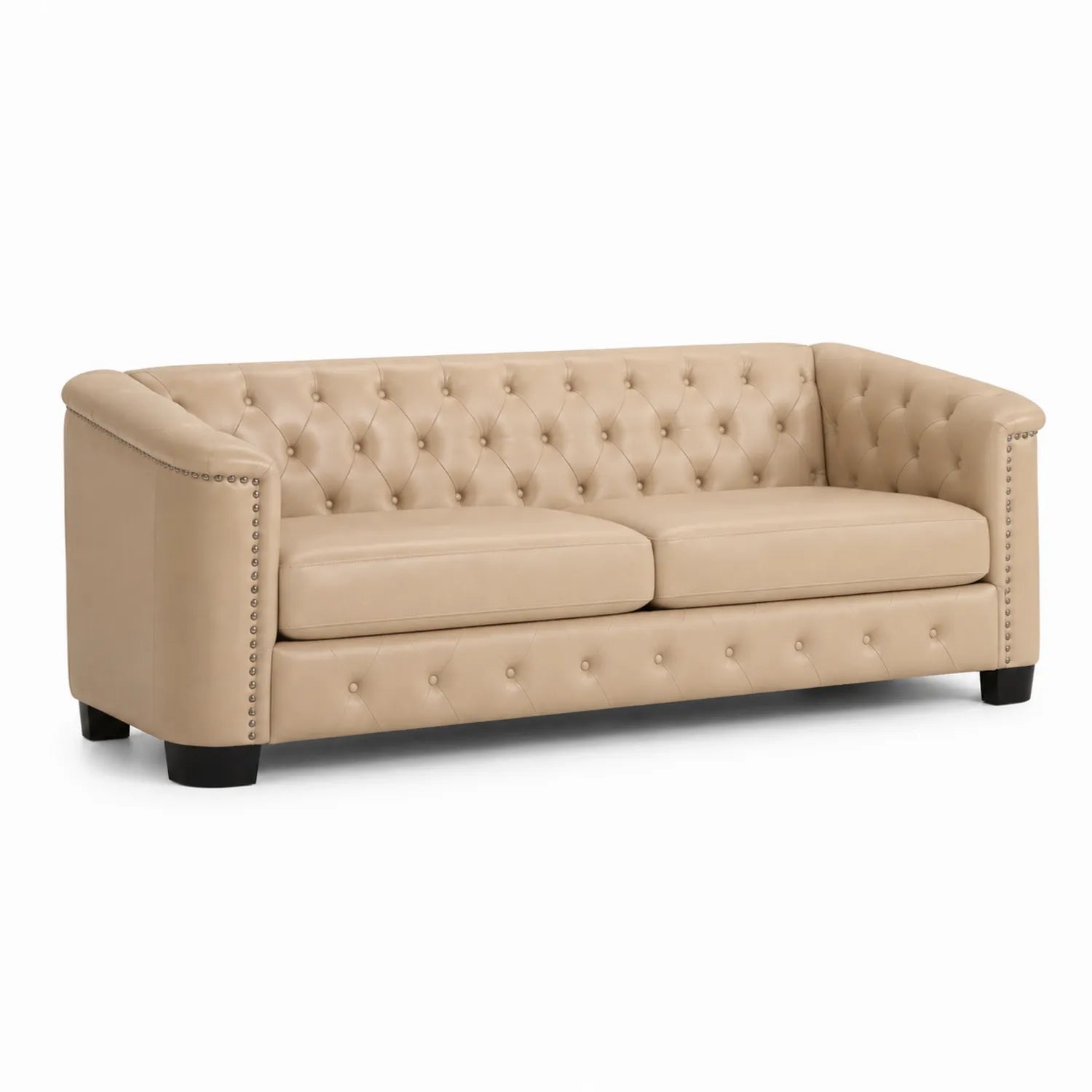 Chesterfield 3-Sitzer Sofa Kunstleder Beige 200cm