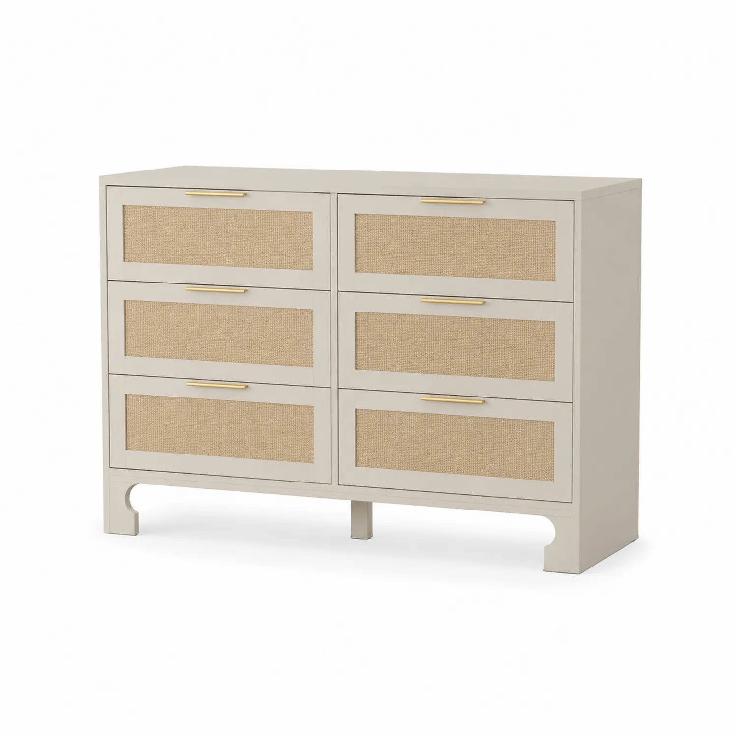Kommode mit 6 Schubladen aus Holz und Jute Beige