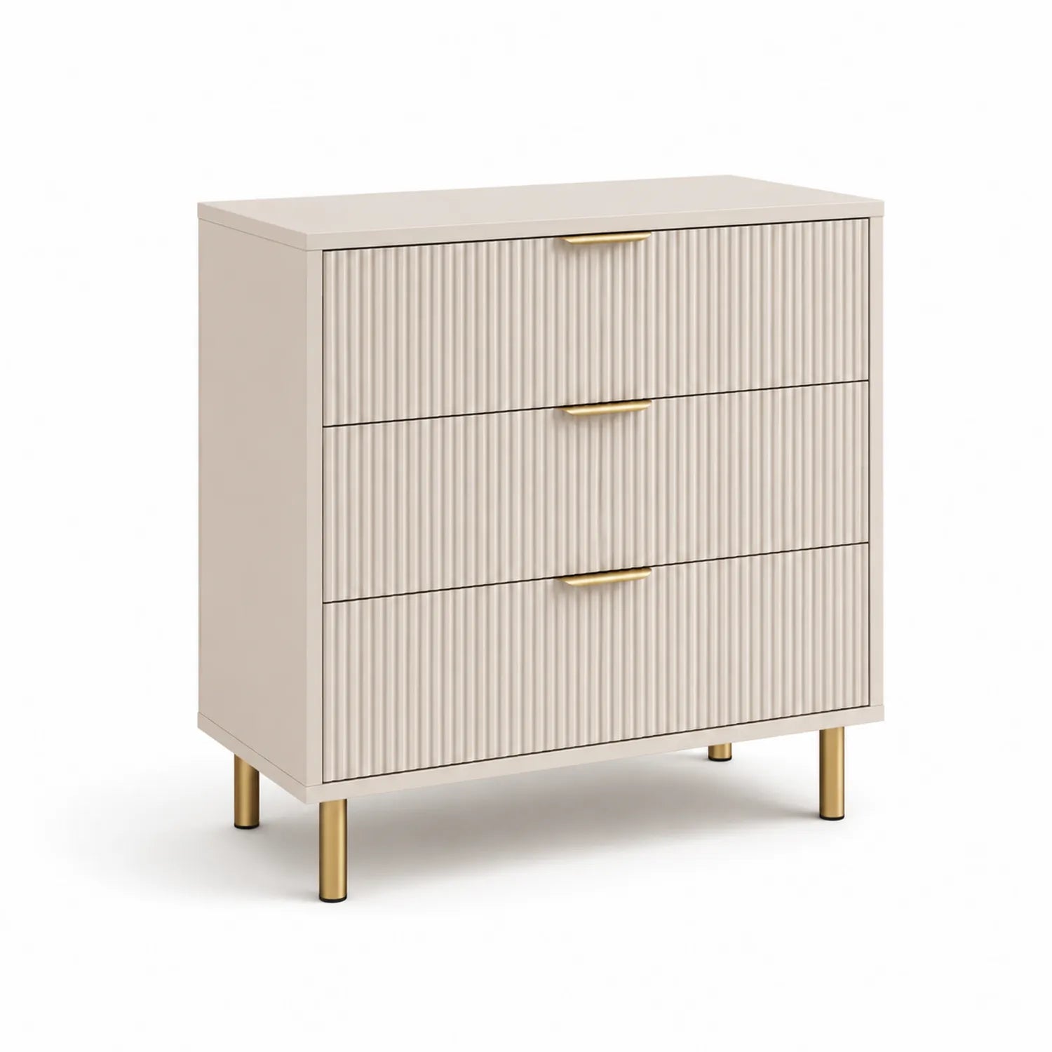 Kommode mit 3 Schubladen aus Holz und Metall in Beige