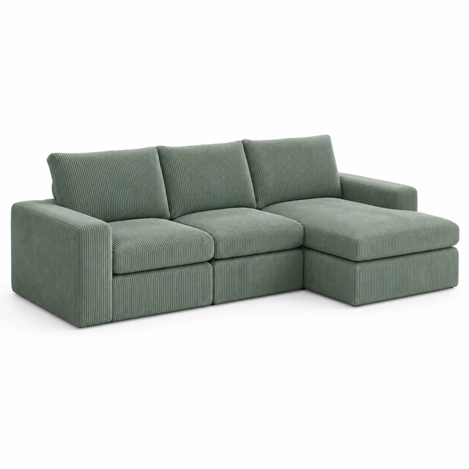 Grünes Ecksofa aus Cordstoff mit Ottomane 275x160x85 cm