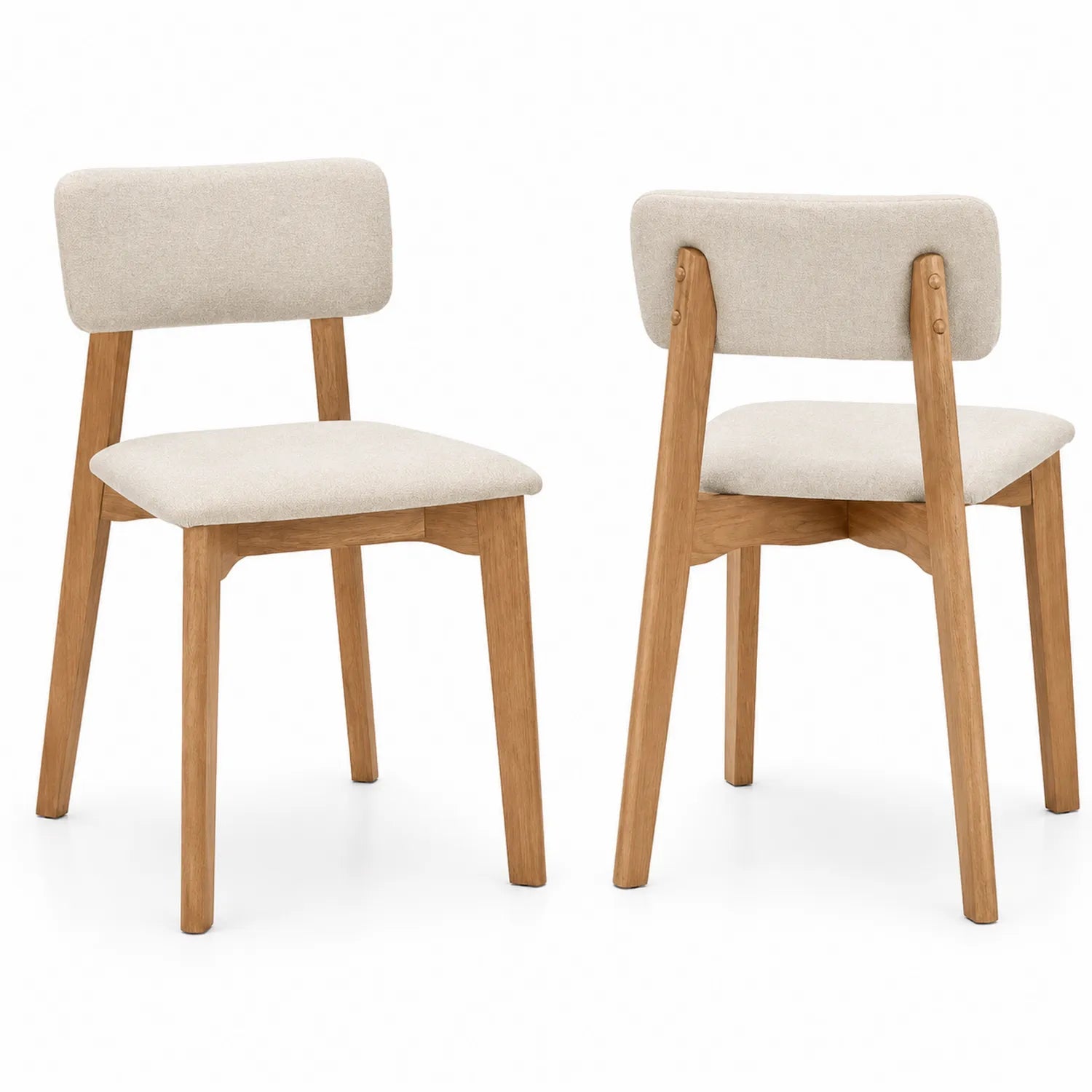 Esszimmerstuhl Set 2 Stück Eichenholz Stoffpolsterung Beige