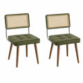 2er-Set Esszimmerstühle aus Kunstleder und Rattan, Olivgrün