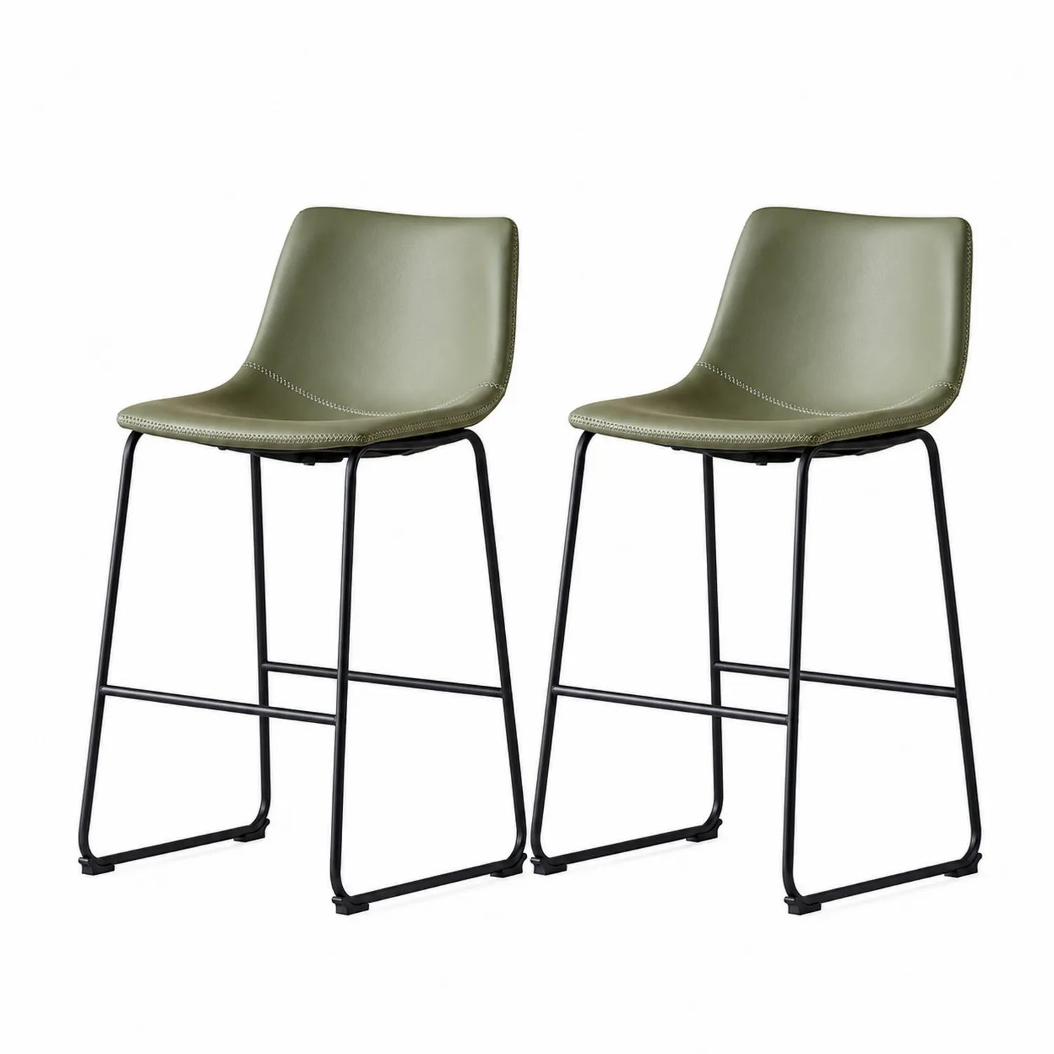 Barhocker Set aus Kunstleder und Metallrahmen Olivgrün 100 cm