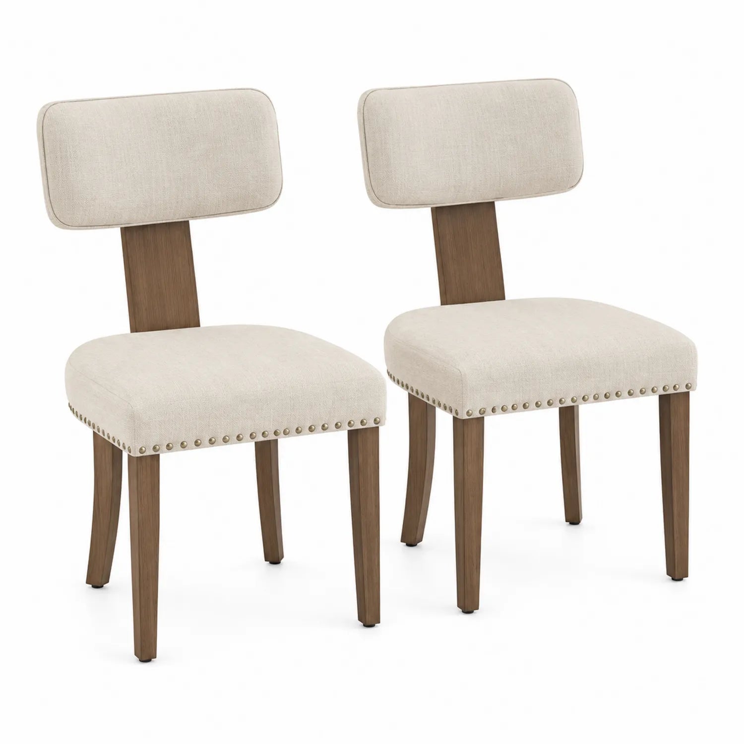 Stuhlset mit Holzbeinen und Leinenbezug Beige