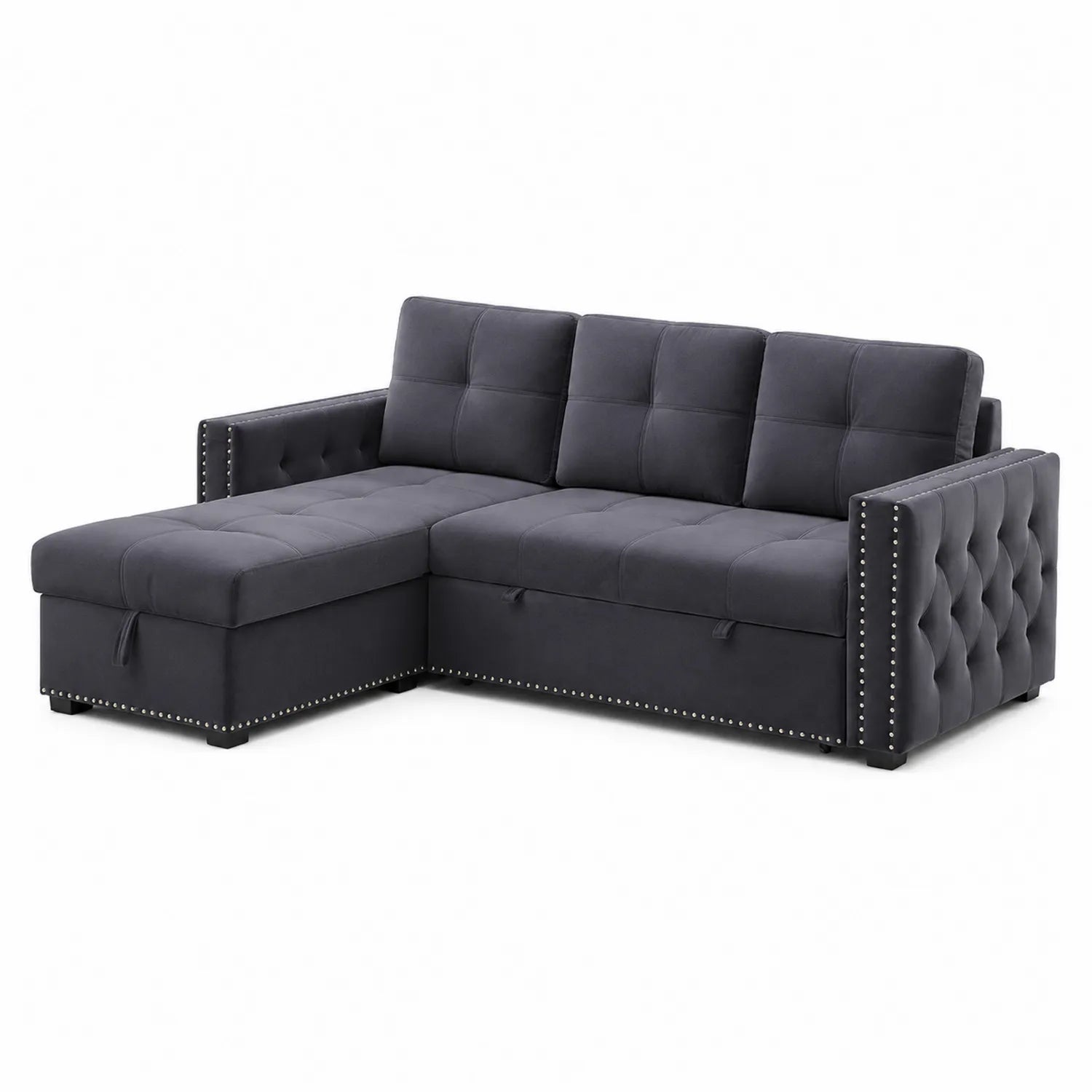 Ecksofa mit Schlaffunktion und Stauraum Dunkelgrau Stoff