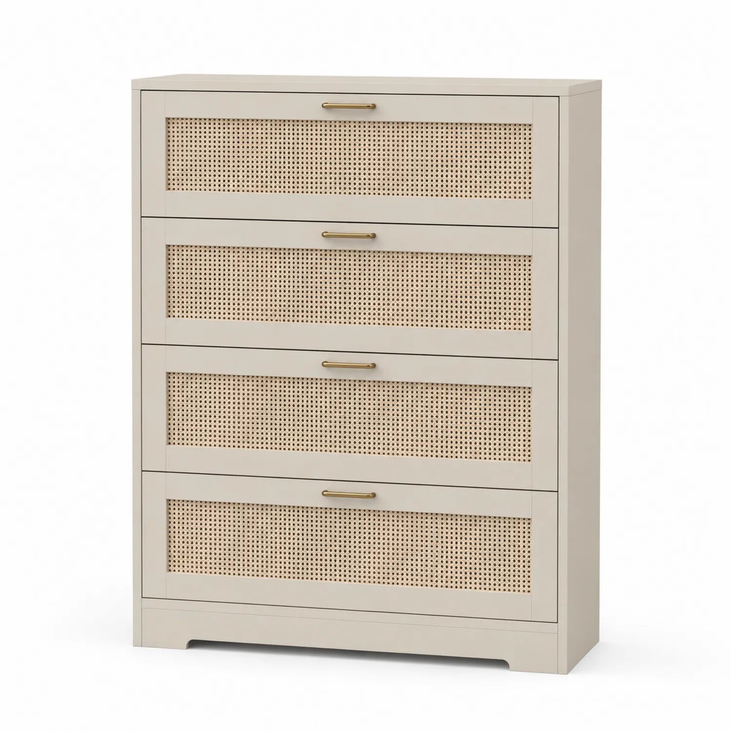 Kommode mit 5 Schubladen aus MDF und Naturgeflecht Beige