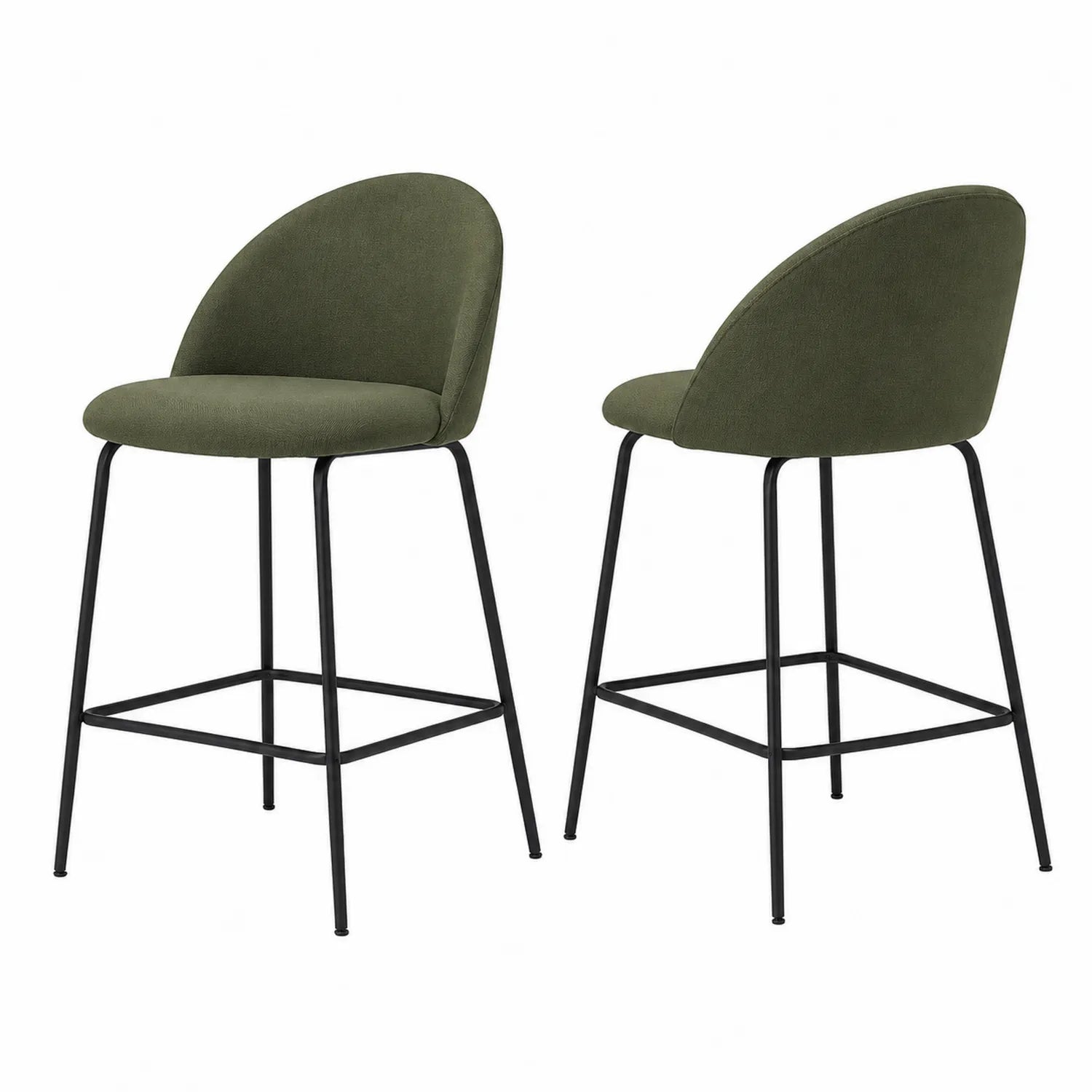 Barhocker Set aus Metall und Stoff in Olivgrün, 2 Stück