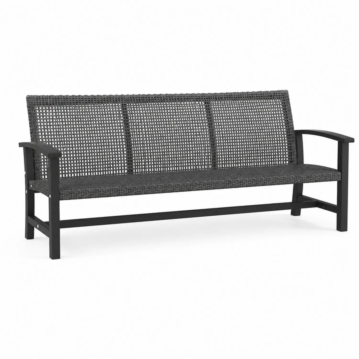 Gartenbank 3-Sitzer Metall Schwarz Polyrattan
