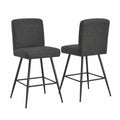 2er Set Barhocker mit Rückenlehne Stoff Dunkelgrau Metall