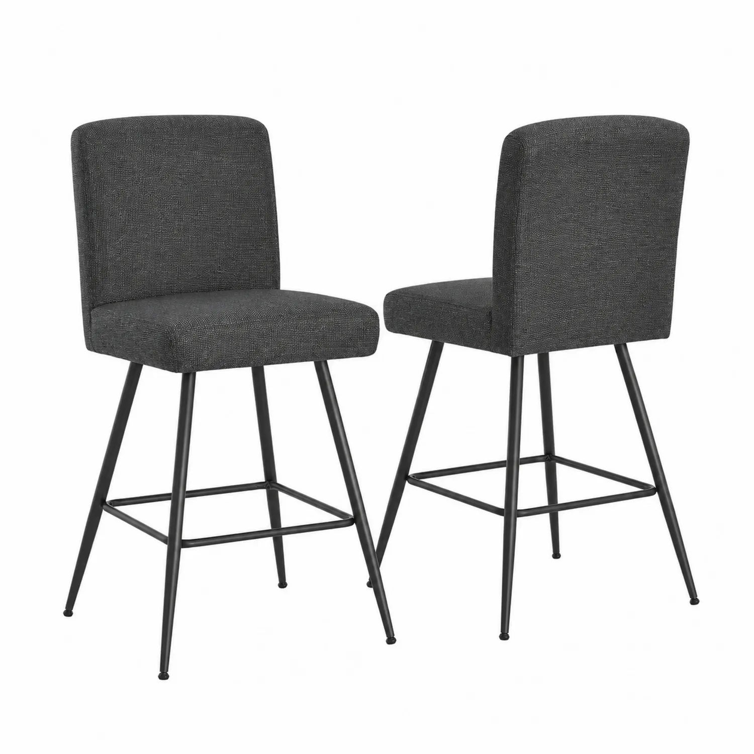 2er Set Barhocker mit Rückenlehne Stoff Dunkelgrau Metall